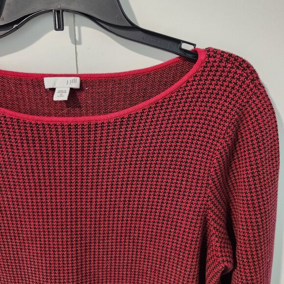 J.Jill Houndstooth Red Black Long Sleeve Pullover Sweater Dress-Medium Petite - Picture 3 of 6